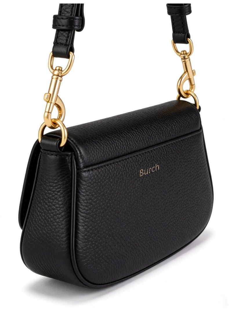 Burch Black Leather Miller Convertible Bag - Iconic Gold Double-T Logo, Multi-Way Strap Design, Compact Flap Style, Luxury Crossbody/Shoulder Bag for Daily & Formal Occasions - Image 5