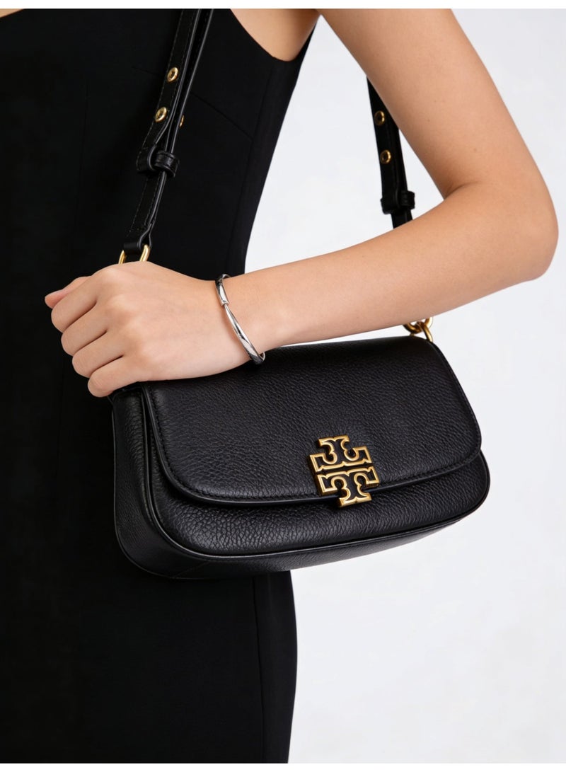 Burch Black Leather Miller Convertible Bag - Iconic Gold Double-T Logo, Multi-Way Strap Design, Compact Flap Style, Luxury Crossbody/Shoulder Bag for Daily & Formal Occasions - Image 1