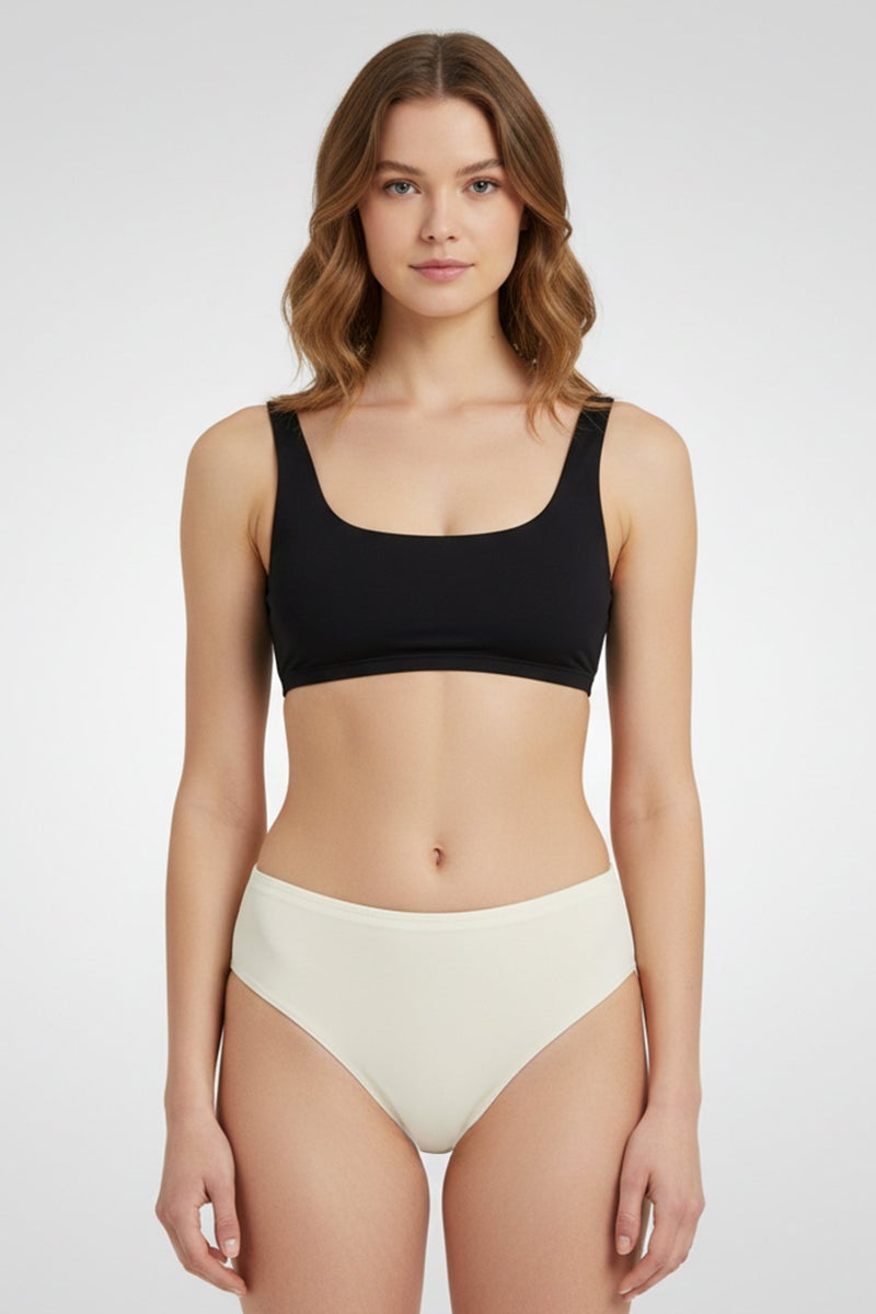 Asos Design Women Solid High Leg Bikini Bottom, Ivory - Image 1