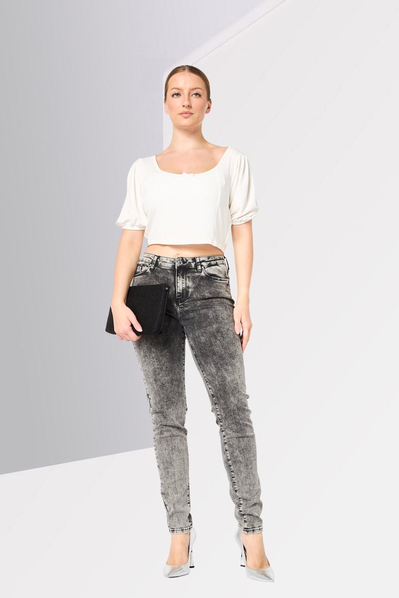 Karl Lagerfeld Women Regular Fit Stretchable Washed Denim, Dark Grey - Image 2