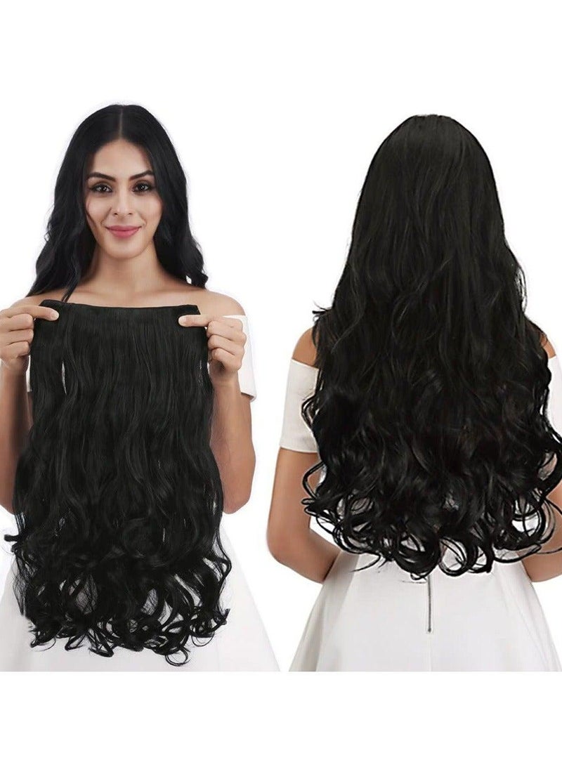 Party decoration for ladies: clip-on black hair extensions, featuring thick double-layer wavy soft hair that seamlessly blends with long hair (24 inches, natural black) - Image 1