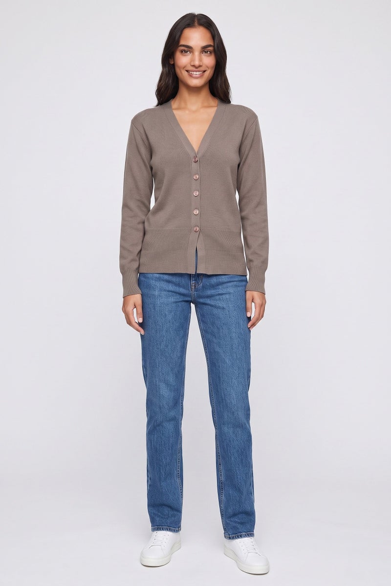 Threadbare Women Long Sleeve Knitted Cardigan, Light Brown - Image 2