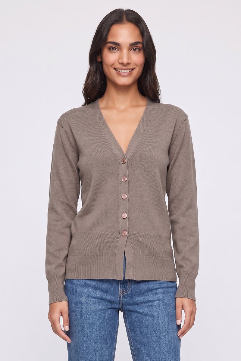 Threadbare Women Long Sleeve Knitted Cardigan, Light Brown - Image 1