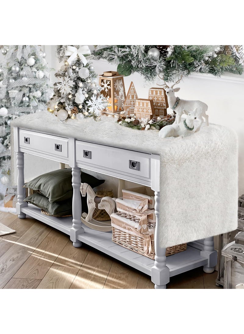 yuboo yuboo White Christmas Fur Table Runner Furry Fluffy Dresser Runner for Bedroom Dresser Cover Top Christmas Table Decorations 15 x 72 Inches 