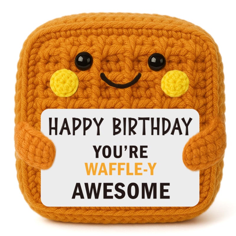 YUEYUQIU Birthday Waffle Gifts for Women Men Handmade Crochet Waffle Birthday Gifts for Friends Sister Coworker Bday Presents for Her Him Easter Basket Stuffers for Daughter Son Teen Boys Girls - Image 3