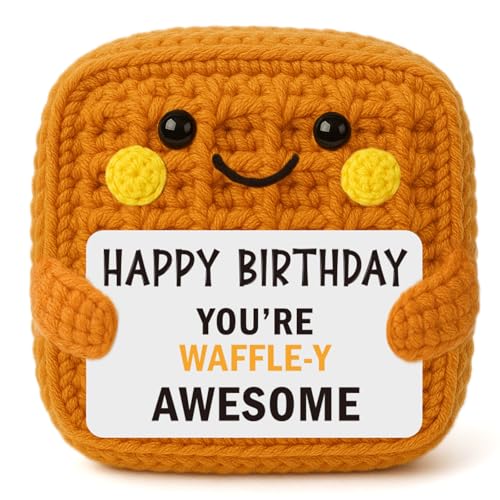 YUEYUQIU Birthday Waffle Gifts for Women Men Handmade Crochet Waffle Birthday Gifts for Friends Sister Coworker Bday Presents for Her Him Easter Basket Stuffers for Daughter Son Teen Boys Girls - Image 1