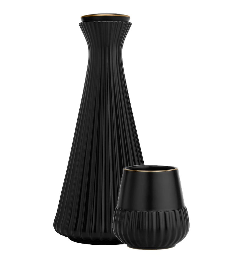 Shaze Shaze Lavo Water Carafe Stoneware Container with Pair of Glass Serveware Color Black  - Image 4