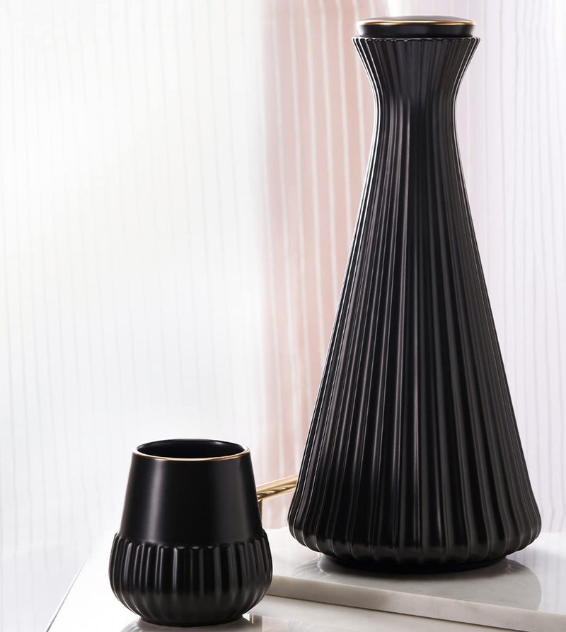 Shaze Shaze Lavo Water Carafe Stoneware Container with Pair of Glass Serveware Color Black  - Image 2