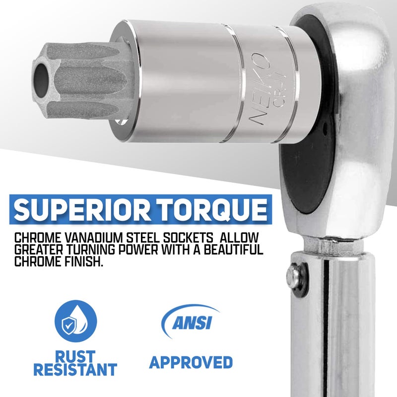 Neiko 10085A Tamperproof Torx Plus Bit Socket Set | 12 Piece | 8 IPR - 60 IPR | 5 Point Star | Cr-V and S2 Steel | High Impact ABS Blow Molded Case - Image 3