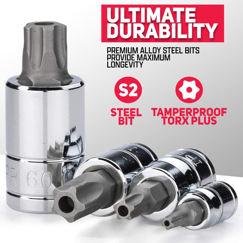 Neiko 10085A Tamperproof Torx Plus Bit Socket Set | 12 Piece | 8 IPR - 60 IPR | 5 Point Star | Cr-V and S2 Steel | High Impact ABS Blow Molded Case - Image 4