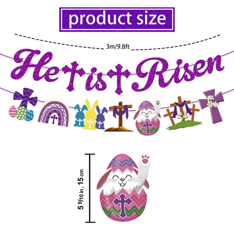 Biswiter He Is Risen Decor - Glitter Religious Christian Easter Banner with Hanging Swirls, Ready-to-Use Party DÃ©cor Includes 'He Is Risen' Banner - Image 4