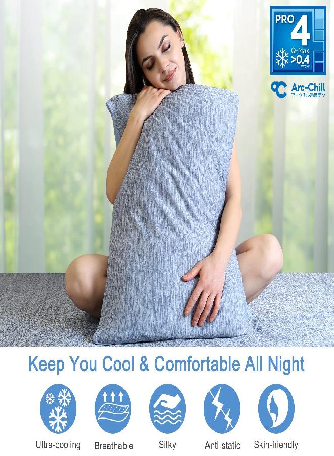 Elegear Elegear Cooling Pillow Cases for Hot Sleepers, Japanese Q-Max 0.45 Cooling Pillowcases, Both Sides[Cooling/Cotton], Breathable Soft Pillowcase for Hair and Skin, Set of 2-Blue (Standard (20" x 26"))  - Image 1