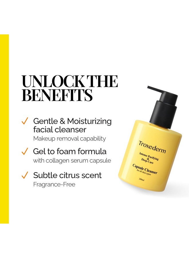 Troxederm Capsule Cleanser Daily Facial Gel Cleanser With Collagen Troxerutin Niacinamide Peptides Removes Makeup Exfoliates Impurities For All Skin Types 6.76 Fl. Oz - Image 3