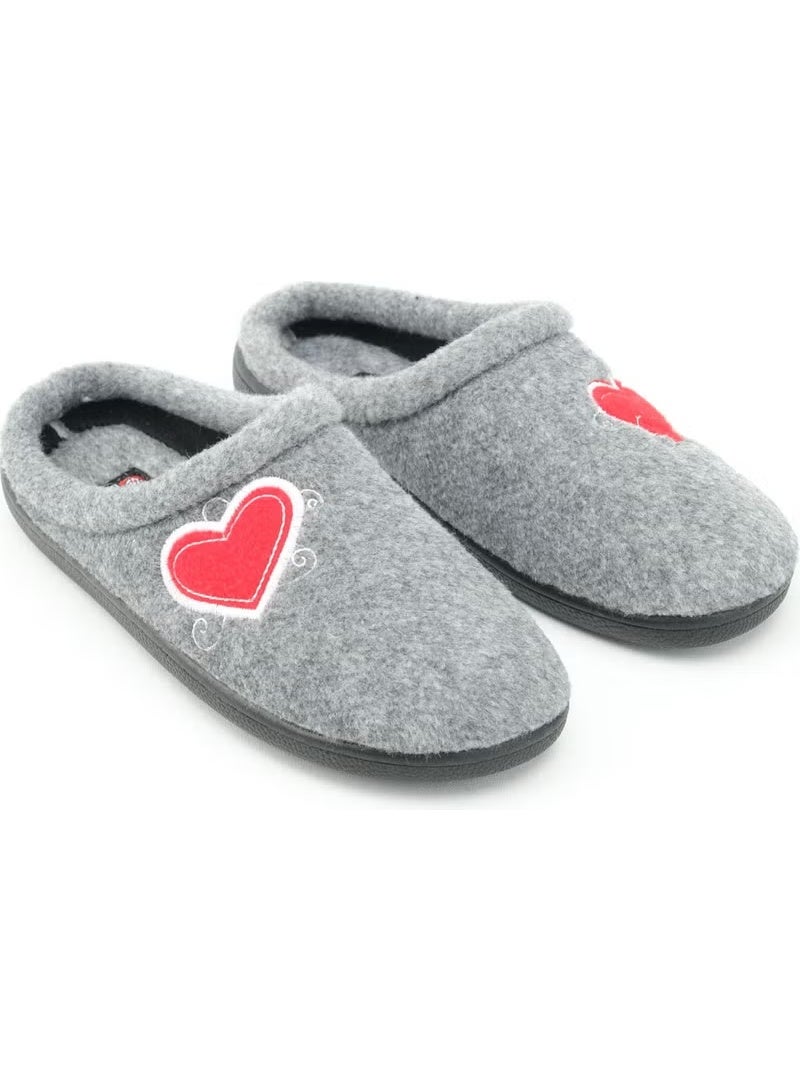 Gezer Winter Women's Home Garden Comfort Sole Embroidered Heart Patterned Felt Slippers - Image 2