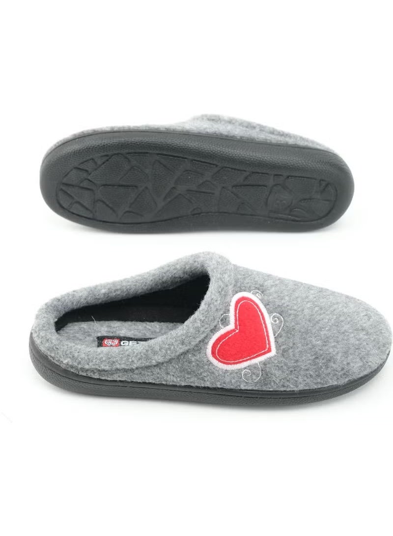 Gezer Winter Women's Home Garden Comfort Sole Embroidered Heart Patterned Felt Slippers - Image 5