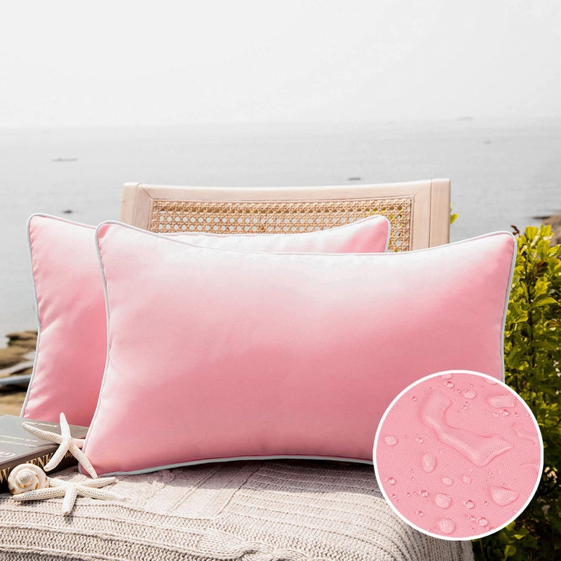 Phantoscope Pack of 2 Outdoor Waterproof Solid Throw Decorative Pillow Cover Decorative Square Outdoor Pillows Cushion Case Patio Pillows for Couch Tent Sunbrella Pink 12x20 inches 30x50 cm