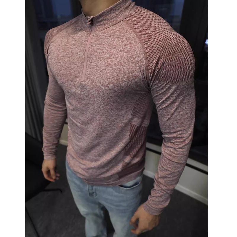Gtal American Seamless Jacquard Zipper Long Sleeve Training Fitness Outdoor Strong Top Sports Quick-Drying Slim T-Shirt - Image 3