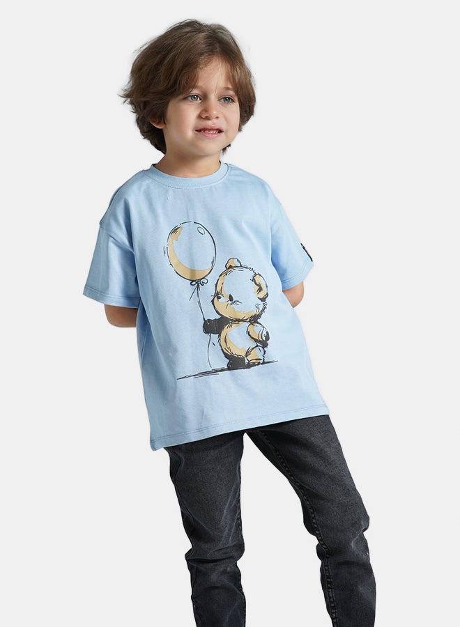 ريمينت تيشرت للاولاد برسمة دبدوب سماوي - Image 1