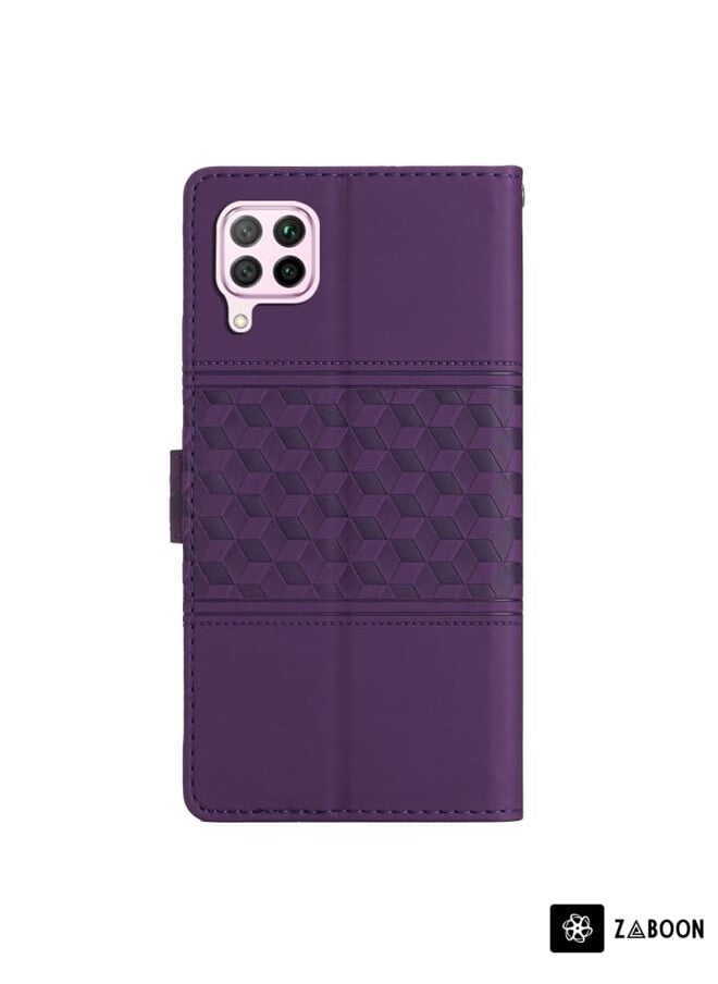 Green Tiger - For Huawei P40 Lite Diamond Embossed Skin Feel Leather Phone Case with Lanyard(Purple) - Image 1
