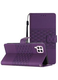 For Huawei P40 Lite Diamond Embossed Skin Feel Leather Phone Case with Lanyard(Purple)