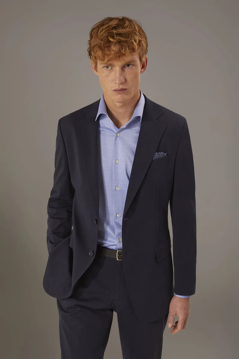 دوبل غانغر Single breasted jersey jacket with flap pocket - Blue