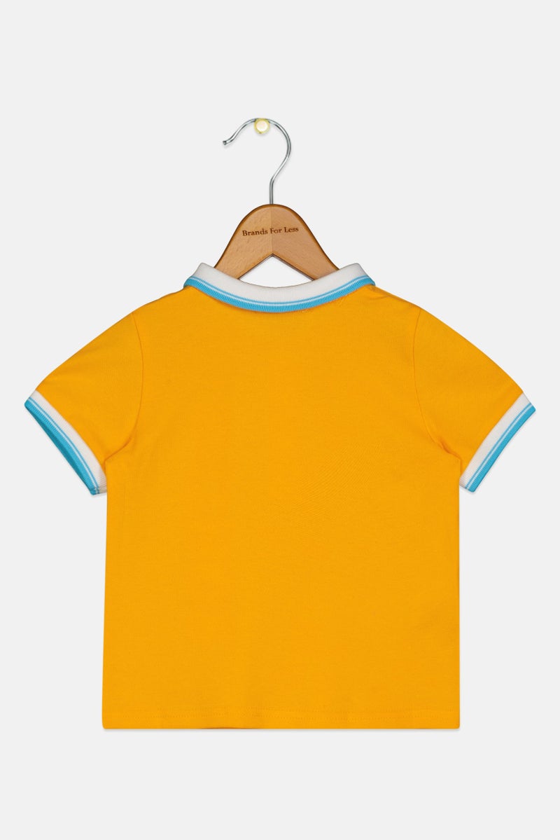 Choupette Toddlers Boy Spread Collar Graphic Print Short Sleeve Polo Shirt, Orange - Image 2