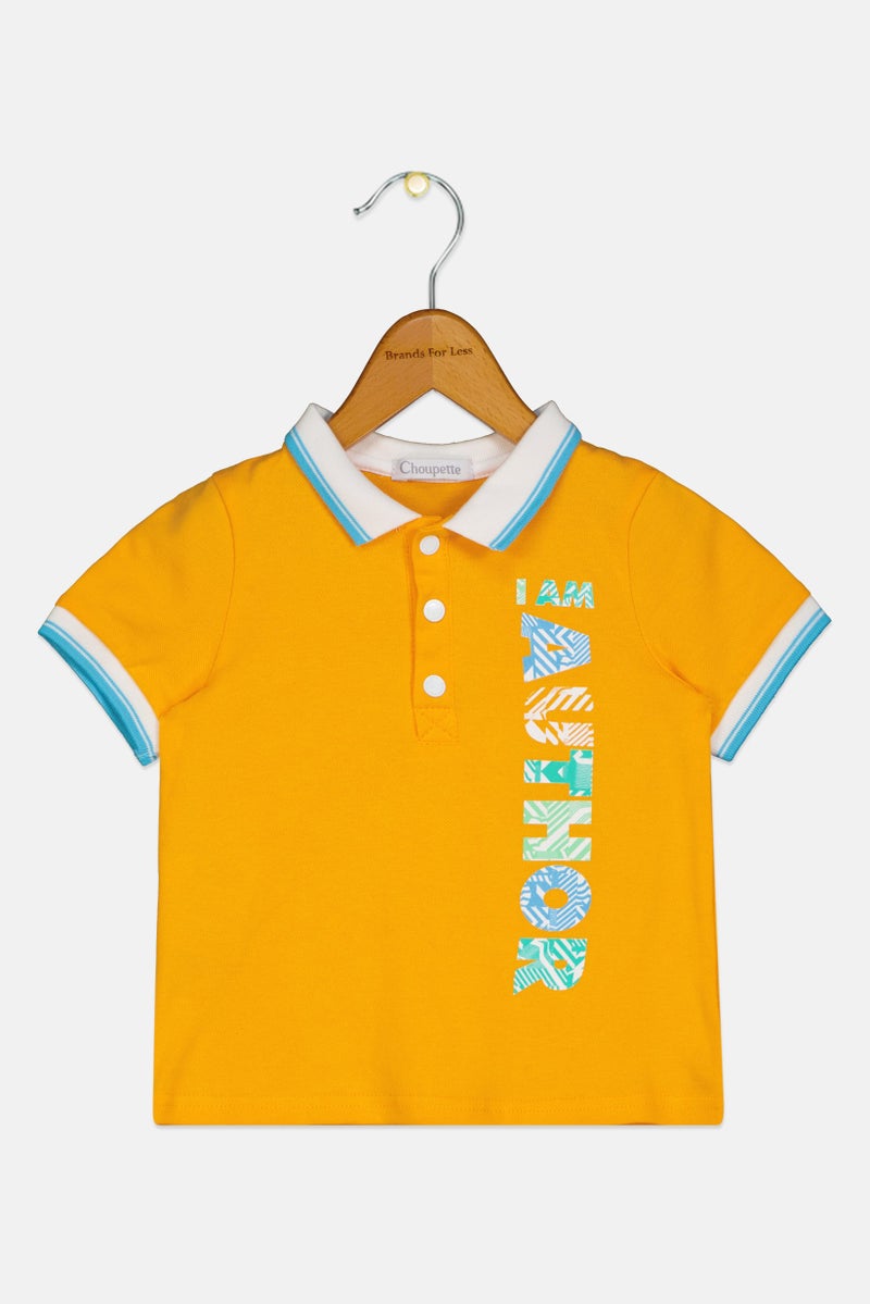 Choupette Toddlers Boy Spread Collar Graphic Print Short Sleeve Polo Shirt, Orange - Image 1