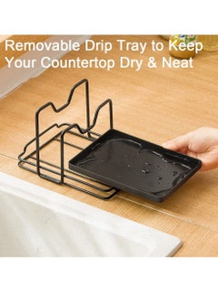 Generic Pot Pan Lids Holder Cutting Board Rack Chopping Board Organizer Stand Spoon Rest w Drip Tray Kitchen Countertop Black  - Image 5