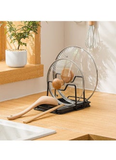 Generic Pot Pan Lids Holder Cutting Board Rack Chopping Board Organizer Stand Spoon Rest w Drip Tray Kitchen Countertop Black  - Image 1