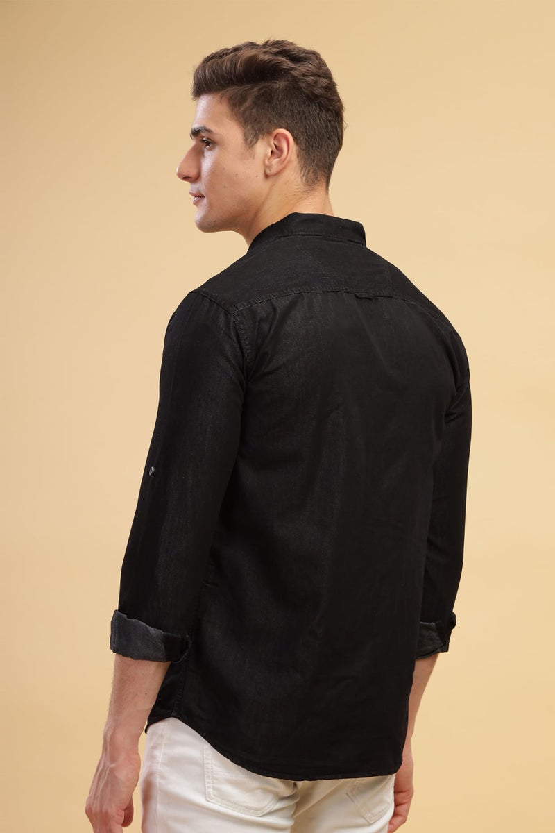 Kuons Avenue Men's Black Double Pocket Denim Shirt | Western Denim Shirt (KACLFS1351A-M_Black_Medium) - Image 2