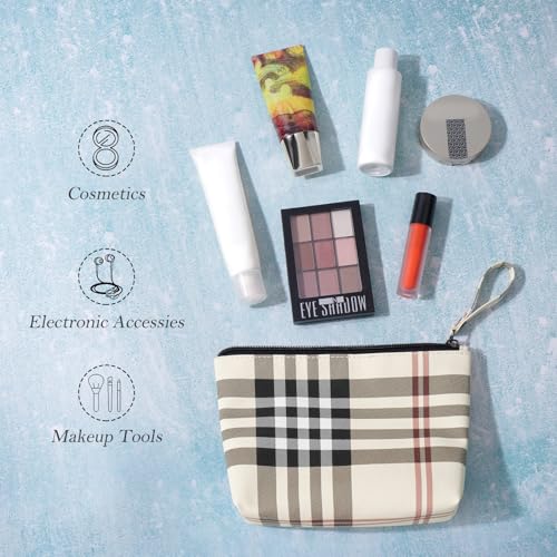 MAANGE Small Makeup Bag for Purse Cosmetic Bags for Women Pu Leather Makeup Pouch Travel Makeup Bag with Handle Make Up Bag for Travelling(Khaki) - Image 5