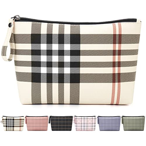 MAANGE Small Makeup Bag for Purse Cosmetic Bags for Women Pu Leather Makeup Pouch Travel Makeup Bag with Handle Make Up Bag for Travelling(Khaki) - Image 1