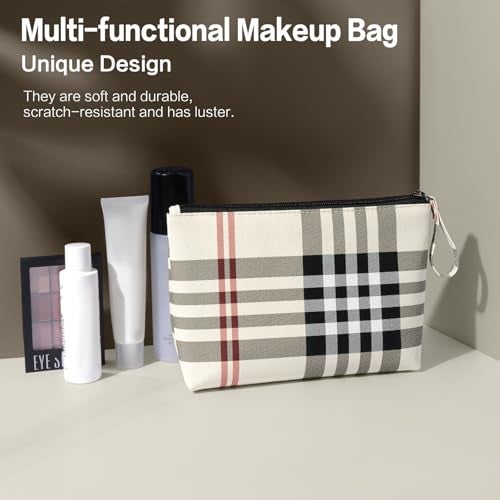 MAANGE Small Makeup Bag for Purse Cosmetic Bags for Women Pu Leather Makeup Pouch Travel Makeup Bag with Handle Make Up Bag for Travelling(Khaki) - Image 2