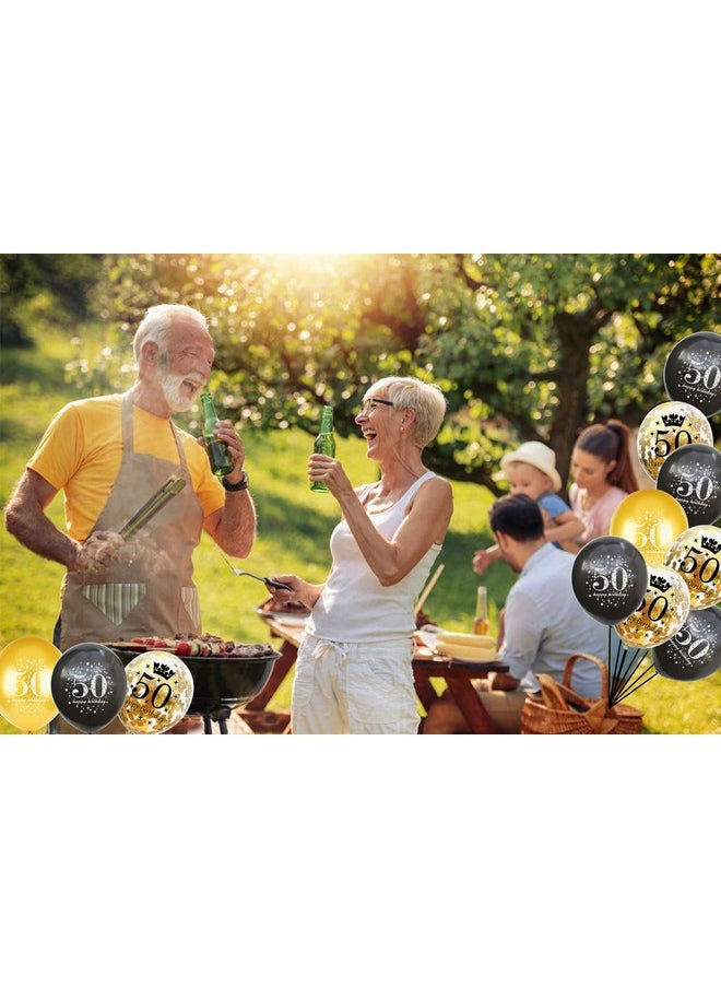 JONHAMWELBOR 50Th Birthday Balloons Gold And Black Party Decorations 15 Pack 12 Inch Latex And Confetti Balloon Printed With Happy Birthday 50 For Women Men  - Image 3