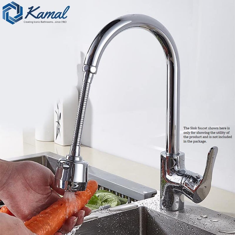 Kamal SS 304 Faucet Extension | 360 Degree Flexible Rotation | Dual Flow Shower & Aerator Mode | Sink Spray Water Saving | Suitable for 22MM (Outside) & 24MM (Inside) Faucet Threads Only - Image 2