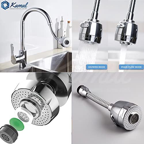 Kamal SS 304 Faucet Extension | 360 Degree Flexible Rotation | Dual Flow Shower & Aerator Mode | Sink Spray Water Saving | Suitable for 22MM (Outside) & 24MM (Inside) Faucet Threads Only - Image 4