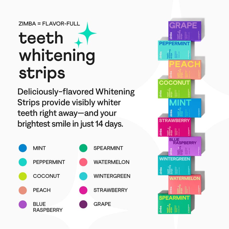 Zimba Watermelon Flavored Teeth Whitening Strips | Vegan, Enamel Safe Hydrogen Peroxide Teeth Whitener for Coffee, Wine, Tobacco, and Other Stains | 14 Day Treatment | Watermelon - Image 3