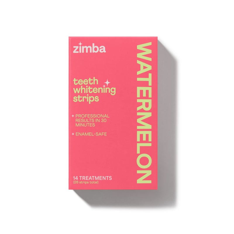 Zimba Watermelon Flavored Teeth Whitening Strips | Vegan, Enamel Safe Hydrogen Peroxide Teeth Whitener for Coffee, Wine, Tobacco, and Other Stains | 14 Day Treatment | Watermelon - Image 1