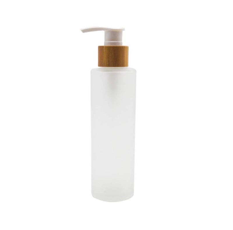 Natuworld 1PCS 120ml/4oz Frosted Glass Pump Bottles Empty Refillable Press Pump Bottle with Bamboo Pump Head Toiletries Storage Containers for Shampoo Essential Oils Shower Gel Hand Wash Lotion Dispenser - Image 1