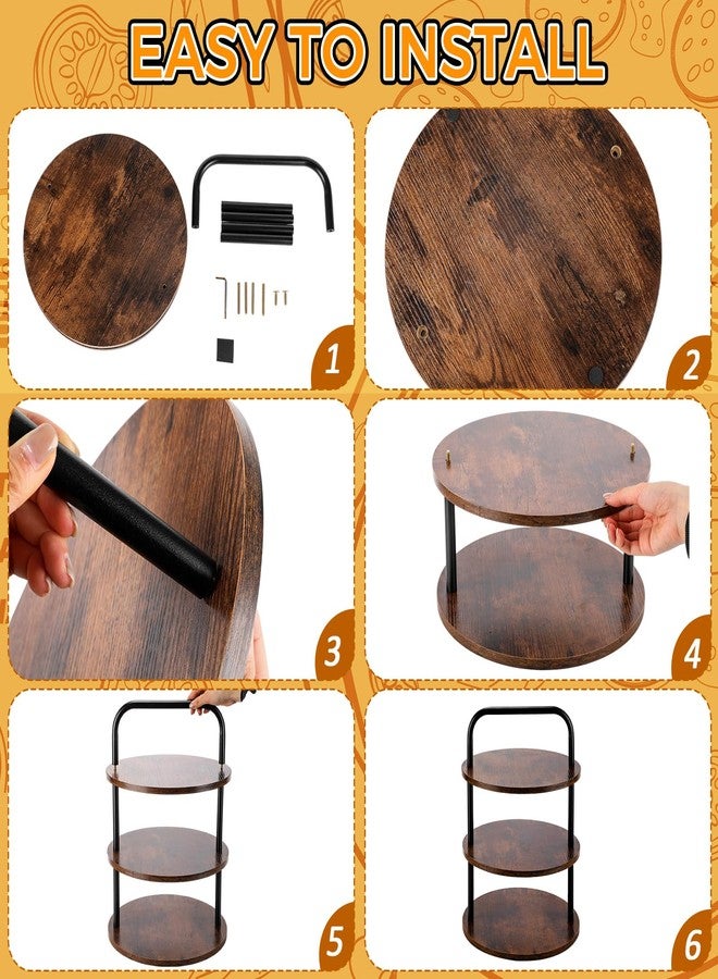Teecyhooo 4 Pcs Wooden Pizza Stands Tiered Serving Tray Stand with 3 Pizza Servers for Pie Cupcake Dessert Cheese Party Restaurant - Image 3