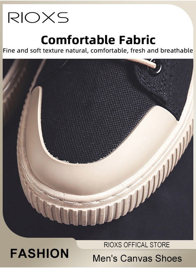 RIOXS - Men's Casual Canvas Low Top Sneakers, High-quality Lace Up Lightweight Breathable Shoes, Fashionable Comfortable Flat Shoes with Non-slip Sole, Sporty Outdoor Trainers, Suitable for Various Activities - Image 1