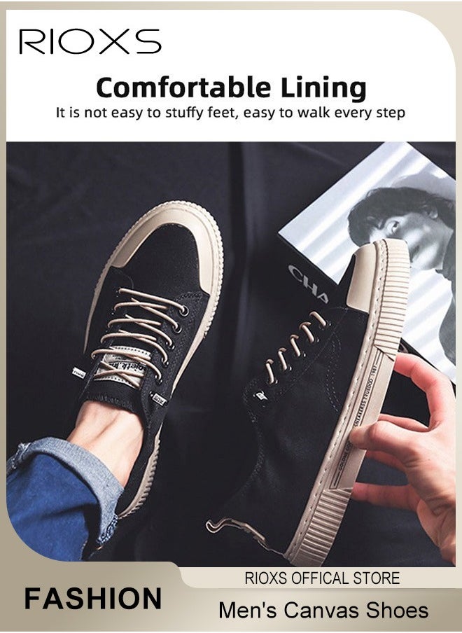 RIOXS - Men's Casual Canvas Low Top Sneakers, High-quality Lace Up Lightweight Breathable Shoes, Fashionable Comfortable Flat Shoes with Non-slip Sole, Sporty Outdoor Trainers, Suitable for Various Activities - Image 1