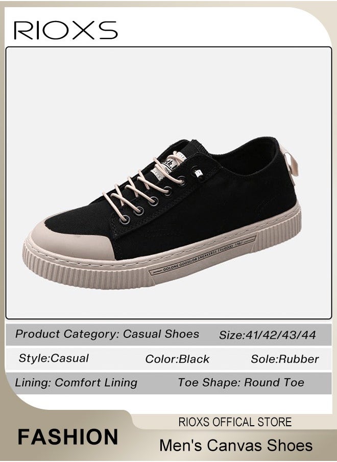 RIOXS - Men's Casual Canvas Low Top Sneakers, High-quality Lace Up Lightweight Breathable Shoes, Fashionable Comfortable Flat Shoes with Non-slip Sole, Sporty Outdoor Trainers, Suitable for Various Activities - Image 1