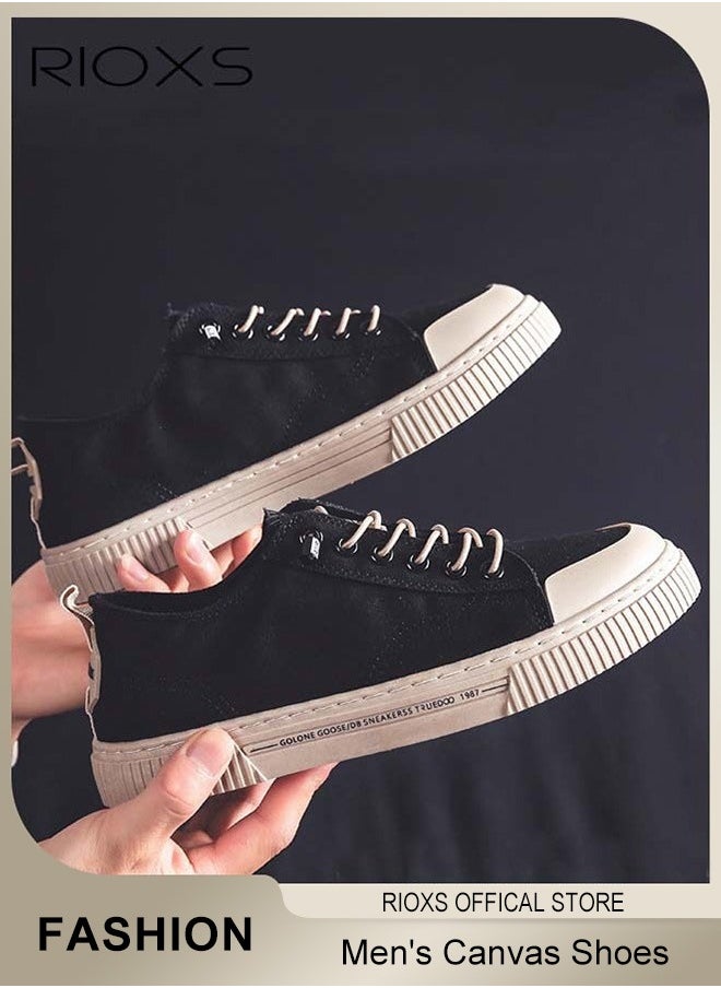 RIOXS - Men's Casual Canvas Low Top Sneakers, High-quality Lace Up Lightweight Breathable Shoes, Fashionable Comfortable Flat Shoes with Non-slip Sole, Sporty Outdoor Trainers, Suitable for Various Activities - Image 1