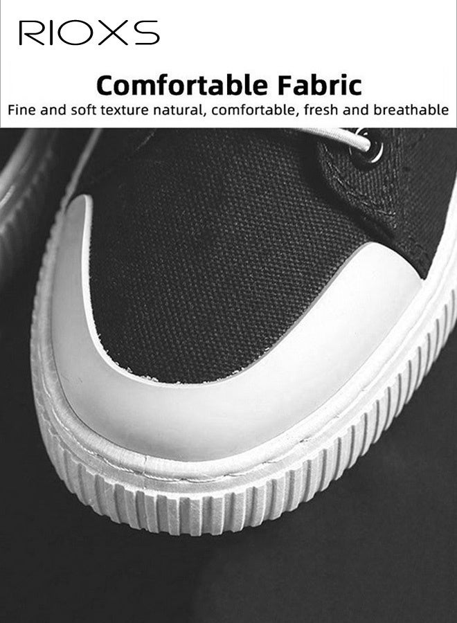 RIOXS Men's Casual Canvas Low Top Sneakers, High-quality Lace Up Lightweight Breathable Shoes, Fashionable Comfortable Flat Shoes with Non-slip Sole, Sporty Outdoor Trainers, Suitable for Various Activities  - Image 2