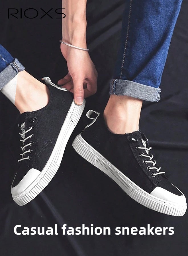 RIOXS Men's Casual Canvas Low Top Sneakers, High-quality Lace Up Lightweight Breathable Shoes, Fashionable Comfortable Flat Shoes with Non-slip Sole, Sporty Outdoor Trainers, Suitable for Various Activities  - Image 3