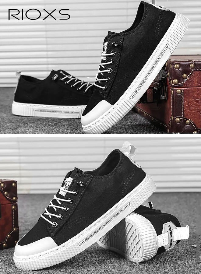 RIOXS Men's Casual Canvas Low Top Sneakers, High-quality Lace Up Lightweight Breathable Shoes, Fashionable Comfortable Flat Shoes with Non-slip Sole, Sporty Outdoor Trainers, Suitable for Various Activities  - Image 4