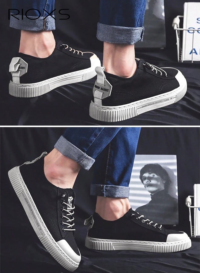 Men's Low Top Sneaker, Classic Lace-up Canvas Shoes, Fashion Low Top Canvas Sneakers, Casual Walking Shoes for Men, Comfort Flat Shoes with Non-slip Sole, Lightweight Sporty Outdoor Trainers, Breathable Shoes for Various Activities