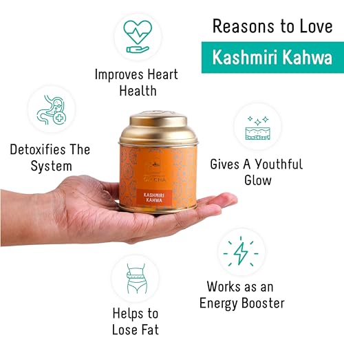 OH CHA-Kashmiri Kahwa|Detox Desi Kahwa Green Tea,35Gms|Blended With Pure Kashmiri Saffron,Cinnamon,Cardamom,Rose petals,Clove|Ideal For Gift Hampers|Liver & Lungs Detox |100% Whole Green tea leaves - Image 3