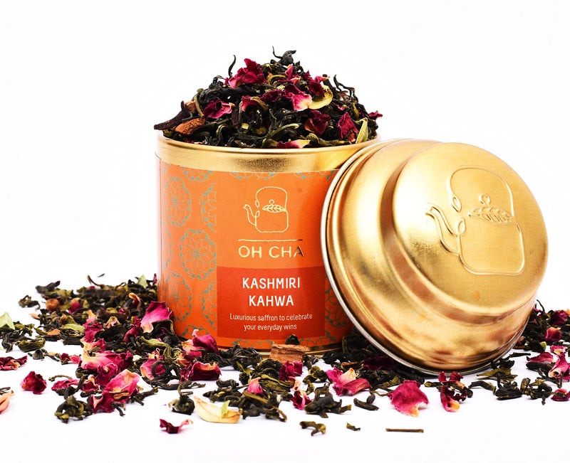 OH CHA-Kashmiri Kahwa|Detox Desi Kahwa Green Tea,35Gms|Blended With Pure Kashmiri Saffron,Cinnamon,Cardamom,Rose petals,Clove|Ideal For Gift Hampers|Liver & Lungs Detox |100% Whole Green tea leaves - Image 1